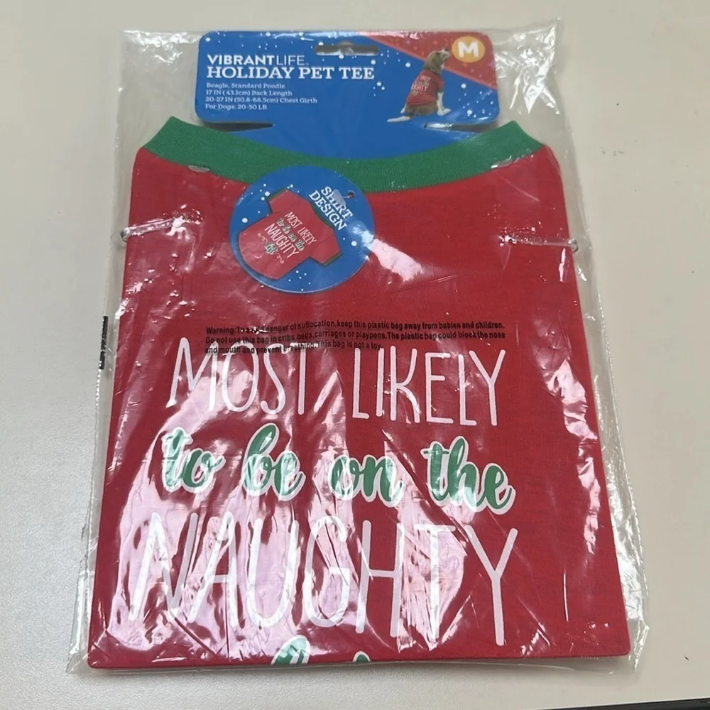 ❤️ 🆕 VIBRANT LIFE Holiday Most Likely to Be on The Naughty List Dog T-Shirt, Med